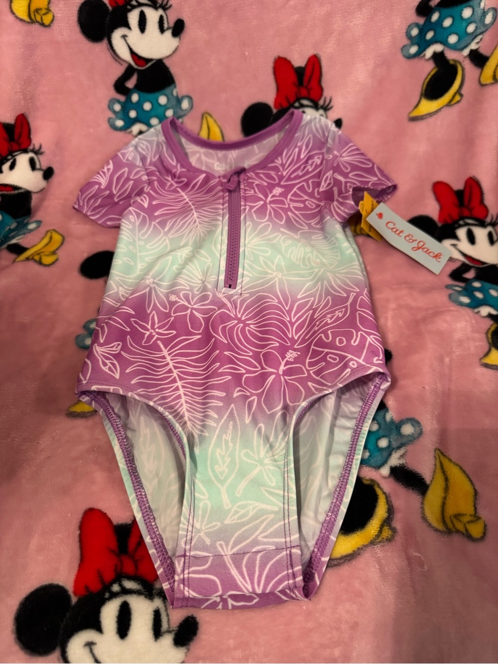 Cat & Jack Purple Gradient Floral Girls' One-Piece Swimsuit NWT Size 3T C4